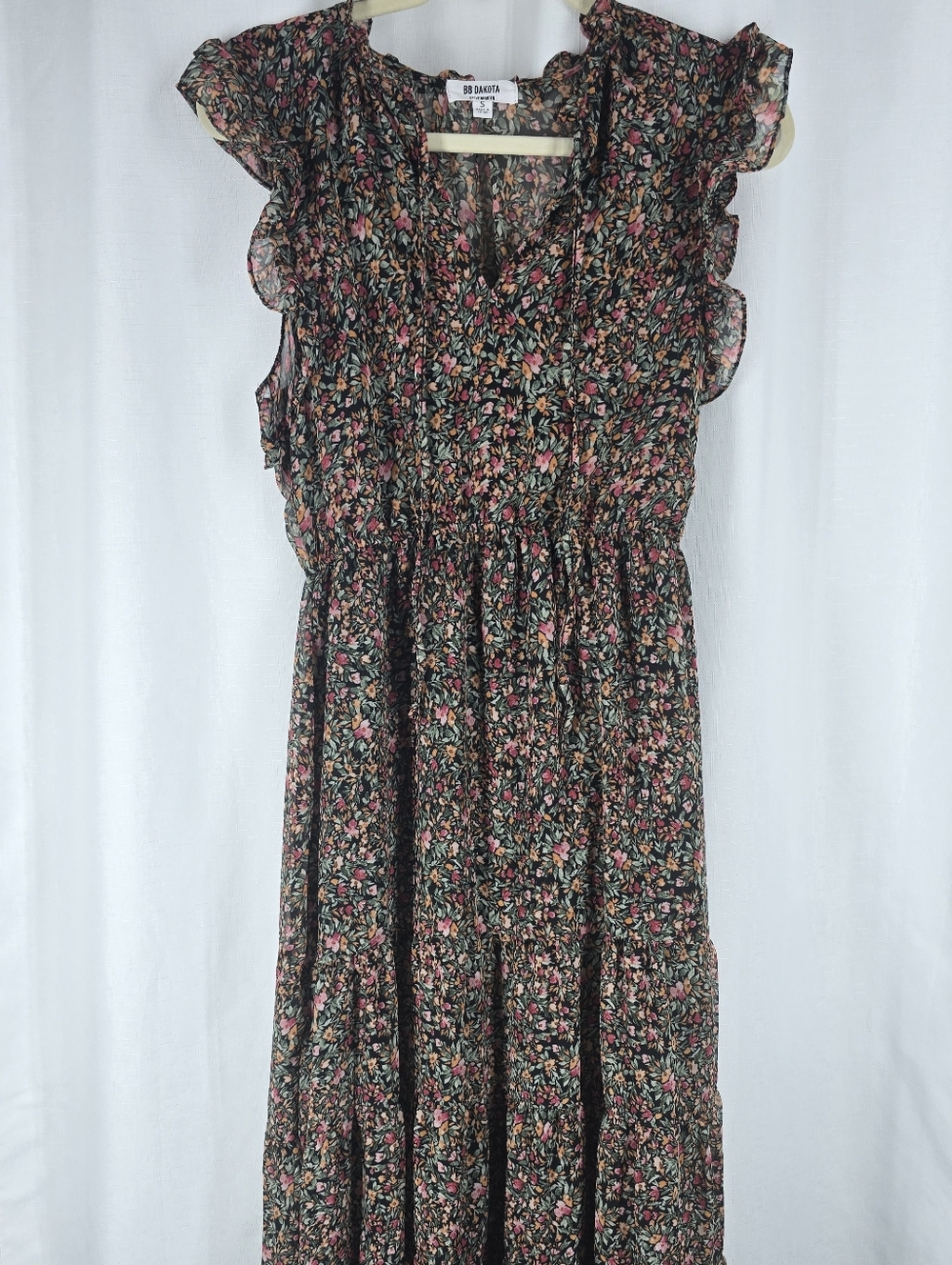 BB Dakota Black Floral Blouse with Pink & Orange Blooms